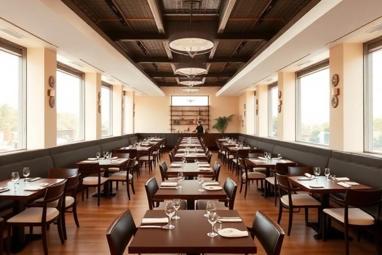 Sala ristorante elegante con tavoli apparecchiati
