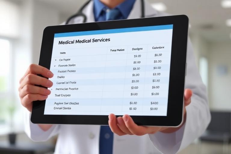 Medico mostra un tablet con elenco delle prestazioni e tariffe